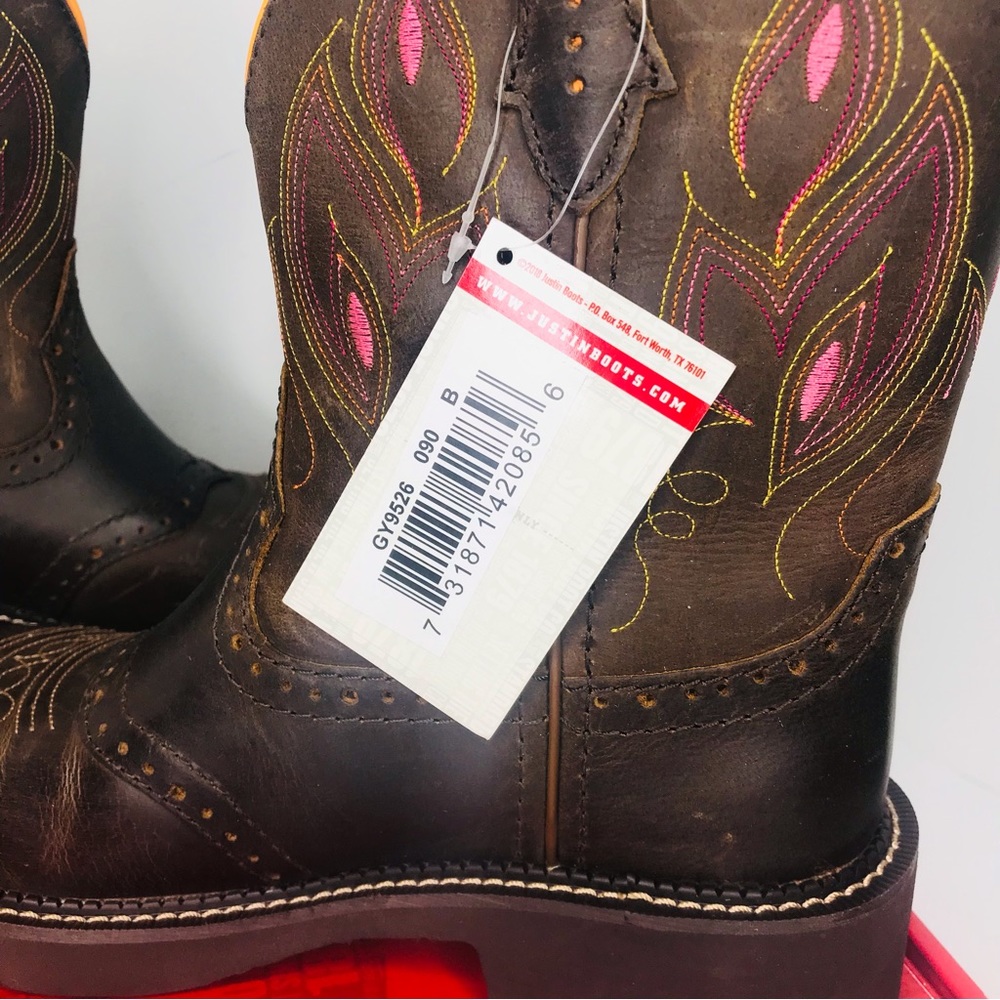 Justin Gemma Gypsy 8” Dark Brown Buffalo Round Toe Boots GY9526 Women’s 9 B New - Picture 3 of 9